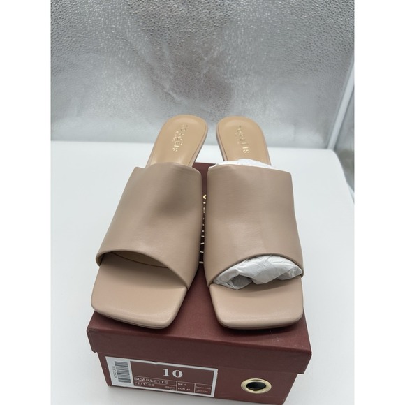 New Torgeis Scarlette Faux‎ Leather Triangle Heel Slip On Sandal Beige Size 10 - Picture 3 of 9
